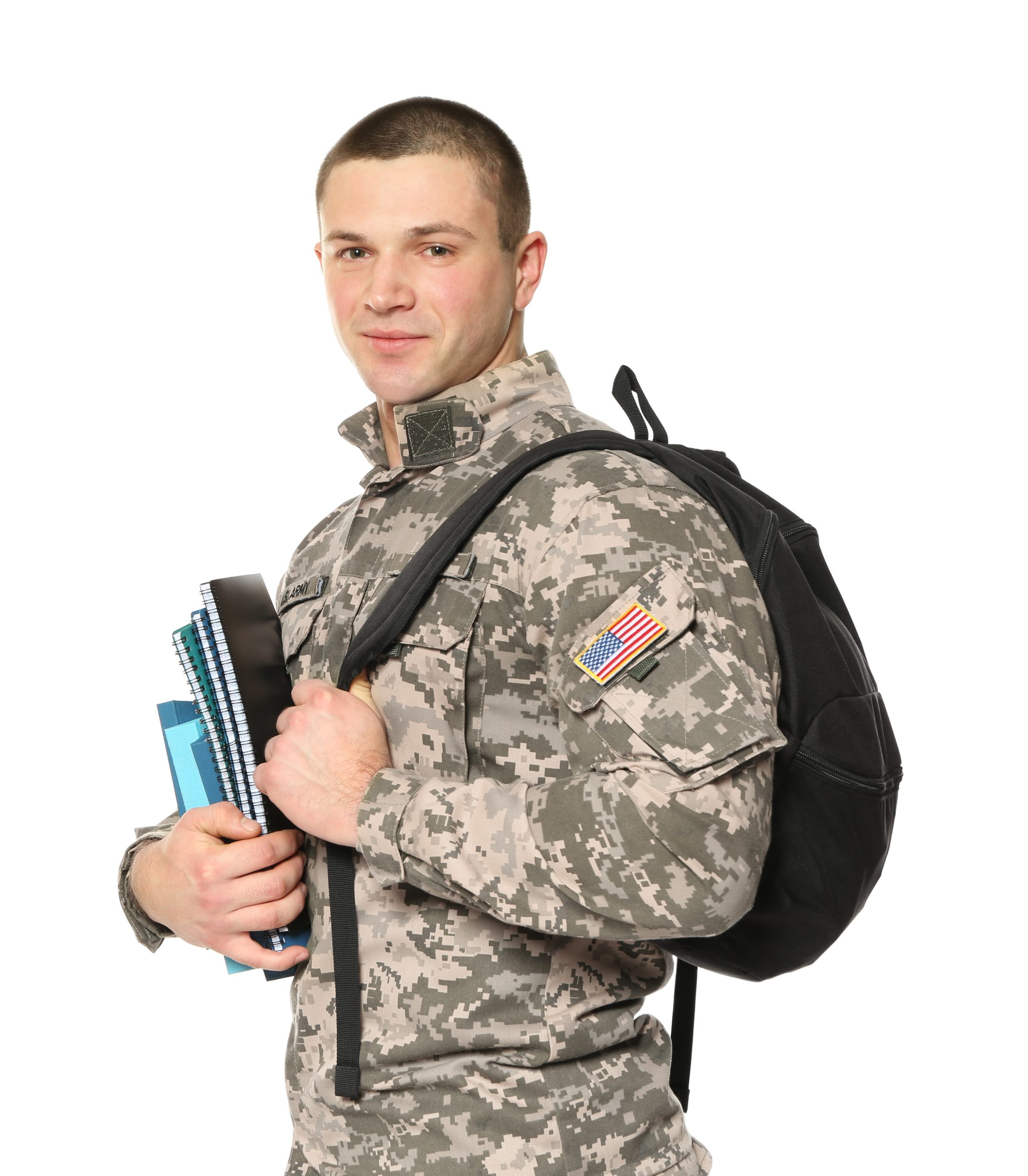 military student on white background